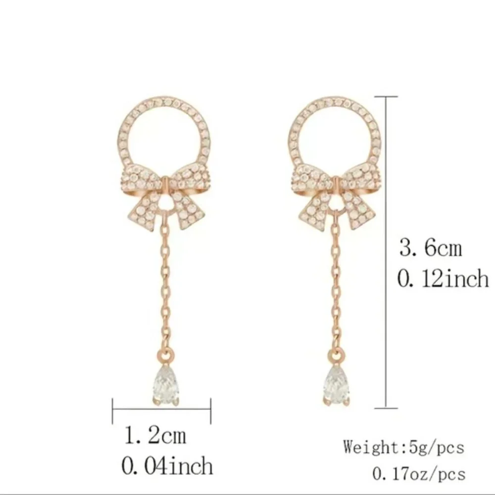 Elegant Bow Water Drop Pendant Stud Earrings - Picture 4 of 7